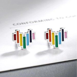 Love Pride Heart Rainbow Stud Earrings